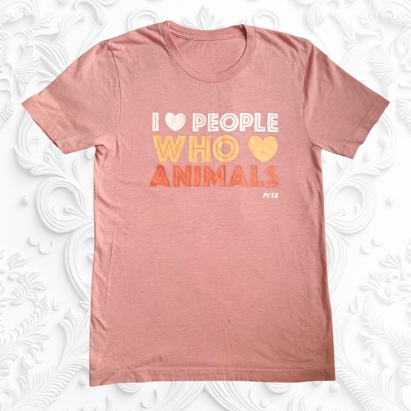 PETA Tops - “I Love People Who Love Animala" PETA T-Shirt Peach Cotton